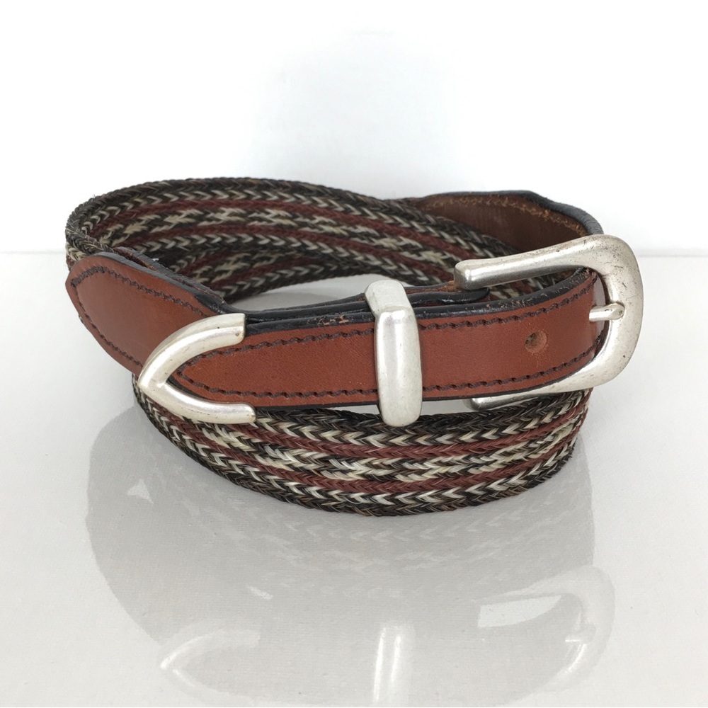 Braided horse hair & Leather Belt with Silver Buckle